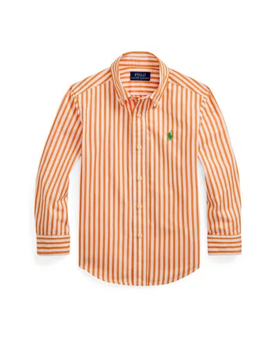 Polo Ralph Lauren Kids' Toddler And Little Boys Striped Poplin Shirt In Orange,white