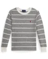Polo Ralph Lauren Big Boys Striped Waffle Cotton Long-sleeve Tee In Gray