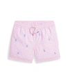 Polo Ralph Lauren Big Boys Traveler Stretch Swim Trunk In Classic Gingham Carmel Pink