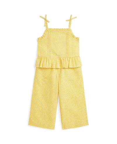 POLO RALPH LAUREN TODDLER AND LITTLE GIRLS 2-PIECE GINGHAM SEERSUCKER TOP AND PANT SET