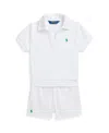 Polo Ralph Lauren Big Girls 2-piece Terry Polo Shirt And Short Set In White,plato Green