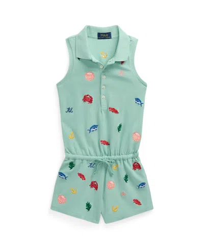Polo Ralph Lauren Kids' Toddler And Little Girls Beach-icon Stretch Mesh Polo Romper In Celadon