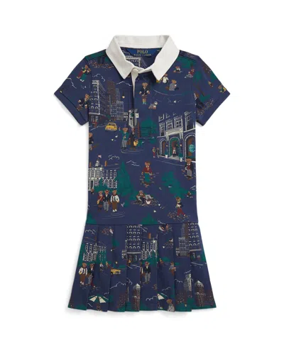 Polo Ralph Lauren Kids' Toddler And Little Girls Bear Jersey Rugby Dress In Blue