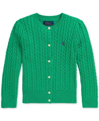 Polo Ralph Lauren Toddler And Little Girls Cable-knit Cotton Cardigan In Stafford Green