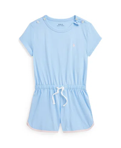 Polo Ralph Lauren Kids' Toddler And Little Girls Cotton Jersey Romper In Bluebell With Hint Of Pink