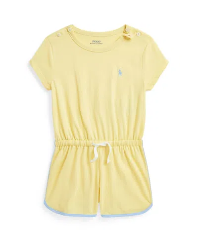Polo Ralph Lauren Kids' Toddler And Little Girls Cotton Jersey Romper In Wicket Yellow With Bluebell