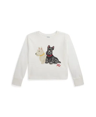 Polo Ralph Lauren Toddler And Little Girls Dog Print Jersey Boxy Long Sleeve Tee In Deckwash White