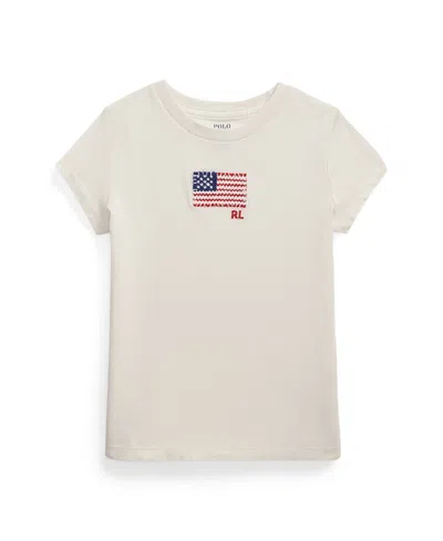 POLO RALPH LAUREN TODDLER AND LITTLE GIRLS FLAG-APPLIQUE JERSEY T-SHIRT