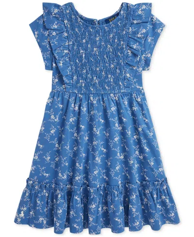 Polo Ralph Lauren Kids' Toddler & Little Girls Floral Smocked Cotton Jersey Dress In Blue