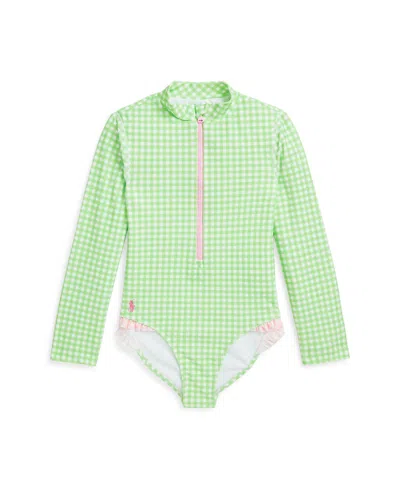 Polo Ralph Lauren Kids' Gingham Ruffled One-piece Rash Guard In Assorted