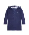 Polo Ralph Lauren Hooded Terry Cover-up In Newport Navy With Paper White