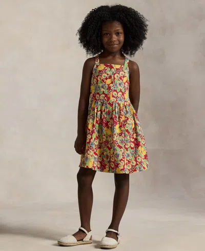 Polo Ralph Lauren Kids' Toddler And Little Girls Lemon-floral Slub Dress In Red