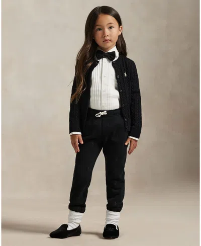 Polo Ralph Lauren Kids' Toddler And Little Girls Metallic Cable Cotton-blend Cardigan Sweater In Black