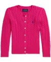Polo Ralph Lauren Big Girls Cable-knit Cotton Cardigan In College Pink W,classic Azure
