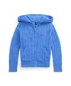 Polo Ralph Lauren Toddler And Little Girls Mini-cable Cotton Full-zip Hoodie In Blue