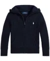 Polo Ralph Lauren Big Girls Mini-cable Cotton Full-zip Hoodie In Navy