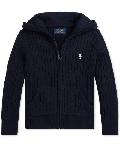 Polo Ralph Lauren Kids' Toddler & Little Girls Mini-cable Cotton Full-zip Hoodie In Navy