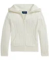 Polo Ralph Lauren Big Girls Mini-cable Cotton Full-zip Hoodie In White