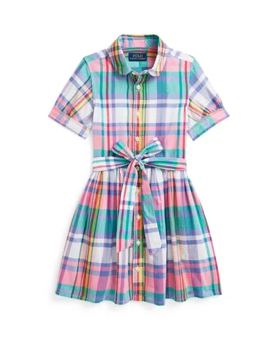 Polo Ralph Lauren Kids' Toddler And Little Girls Plaid Madras Shirtdress In Pink Turquoise Multi
