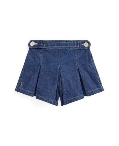 POLO RALPH LAUREN TODDLER AND LITTLE GIRLS PLEATED INDIGO DENIM SHORTS