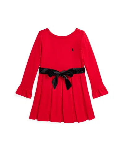 Polo Ralph Lauren Kids' Toddler And Little Girls Pleated Ponte Dress In Red W/ Tonal