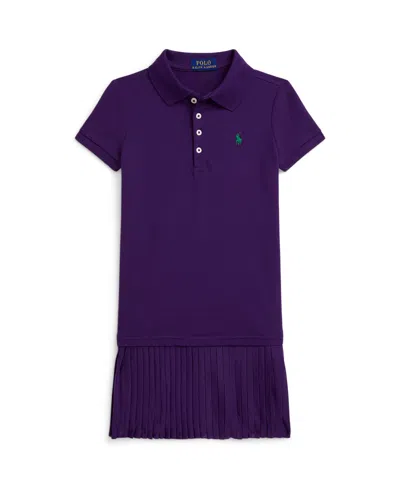 Polo Ralph Lauren Kids' Toddler And Little Girls Pleated Stretch Mesh Polo Dress In Blue