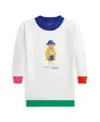 Polo Ralph Lauren Polo Bear Fleece Sweatshirt Dress In Paper White