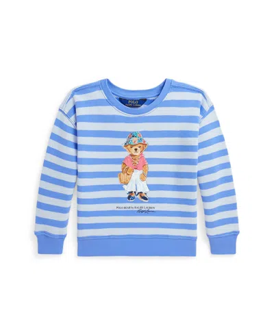 Polo Ralph Lauren Kids' Toddler And Little Girls Polo Bear French Terry Long Sleeve Sweatshirt In Harbor Island Blue With Oxfordblue