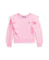 Polo Ralph Lauren Big Girls Ruffled French Terry Sweatshirt In Carmel Pink,harbor Island Blue