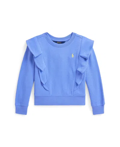 Polo Ralph Lauren Kids' Toddler And Little Girls Ruffled French Terry Sweatshirt In Harbor Island Blue,oasis Yellow