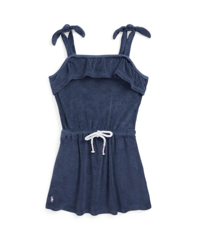 Polo Ralph Lauren Kids' Toddler And Little Girls Ruffled Terry Cover-up Swimsuit In Rustic Navy With Hint Of Pink