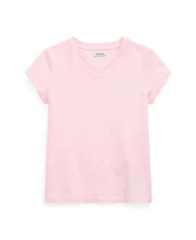 POLO RALPH LAUREN TODDLER AND LITTLE GIRLS SHORT SLEEVE COTTON JERSEY V-NECK T-SHIRT