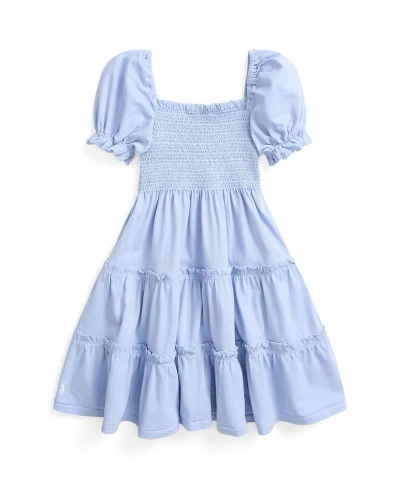 Polo Ralph Lauren Kids' Toddler And Little Girls Smocked Cotton Jersey Dress In Blue Hyacinth With White