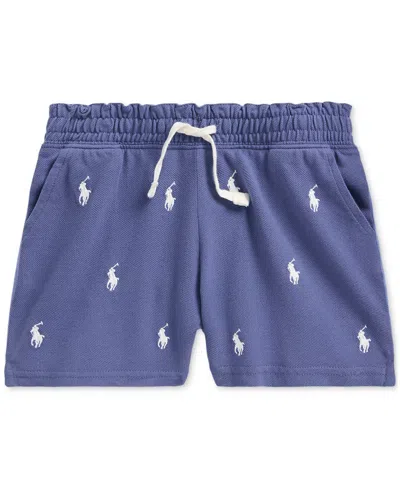 Polo Ralph Lauren Kids' Toddler & Little Girls Stretch Colorblocked Logo-print Mesh Shorts In Blue