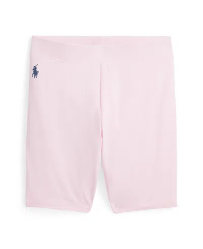 Polo Ralph Lauren Kids' Toddler And Little Girls Stretch Jersey Bike Shorts In Hint Of Pink With Rustic Navy