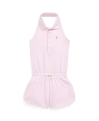 Polo Ralph Lauren Kids' Toddler And Little Girls Stretch Mesh Halter Polo Romper In Deco Pink With Light Green