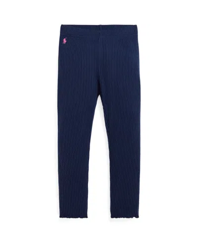 Polo Ralph Lauren Kids' Toddler And Little Girls Stretch Ribbed Legging In College Pink W,navy C7998 Pp