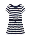 Polo Ralph Lauren Toddler And Little Girls Striped Cotton Jersey Tee Dress In Refined Navy,deckwash White