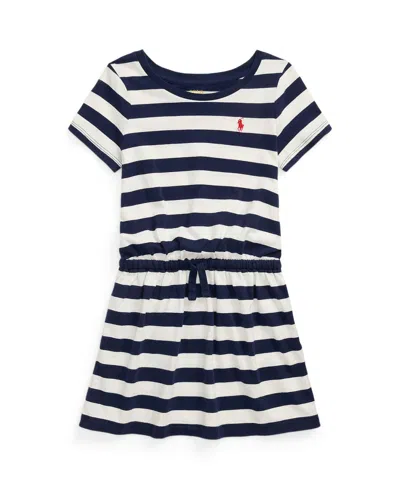 Polo Ralph Lauren Kids' Toddler And Little Girls Striped Cotton Jersey Tee Dress In Refined Navy,deckwash White
