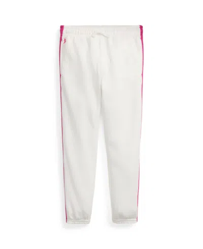 Polo Ralph Lauren Kids' Toddler And Little Girls Striped French Terry Jogger Pant In Paper White With Belmont Pink