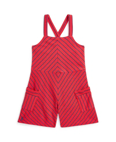 Polo Ralph Lauren Kids' Toddler And Little Girls Striped Jersey Romper In Starboard Red,boathouse Navy