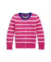 Polo Ralph Lauren Striped Mini-cable Cotton Cardigan In Belmont Pink Multi With Cruise Royal