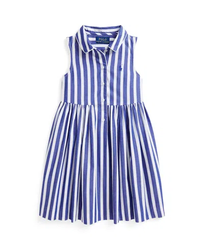 Polo Ralph Lauren Kids' Toddler And Little Girls Striped Poplin Shirtdress In Royal White