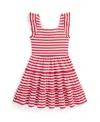 Polo Ralph Lauren Striped Ruffled Cotton Jersey Dress In Assorted