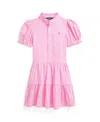 Polo Ralph Lauren Striped Tiered Linen-cotton Dress In Pink,white