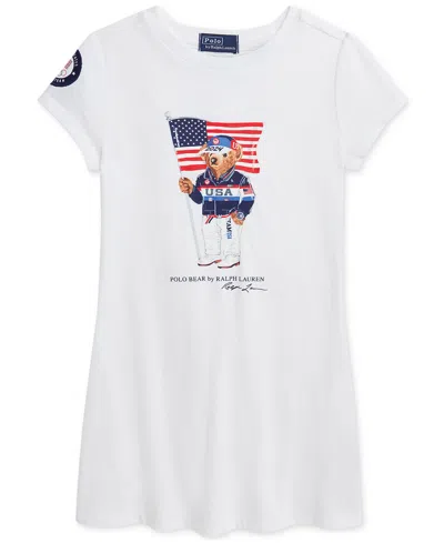 Polo Ralph Lauren Kids' Toddler & Little Girls Team Usa Polo Bear Cotton Jersey Dress In Ceramic White