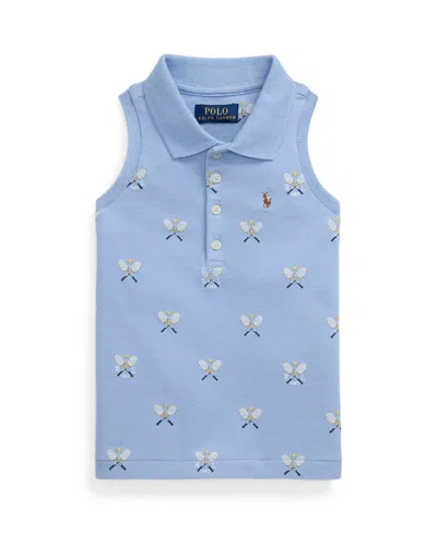 POLO RALPH LAUREN TODDLER AND LITTLE GIRLS TENNIS PRINT MESH SLEEVELESS POLO SHIRT