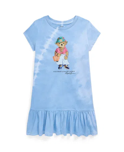 Polo Ralph Lauren Kids' Toddler And Little Girls Tie-dye Polo Bear Cotton T-shirt Dress In Carolina Blue Tie Dye