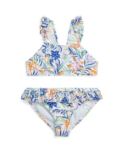 Polo Ralph Lauren Kids' Toddler And Little Girls Tropical-print Two-piece Swimsuit In Sea Creature Tropical With Deep Ultramar