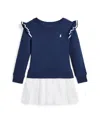 Polo Ralph Lauren Woven-skirt Terry Dress In Newport Navy With White